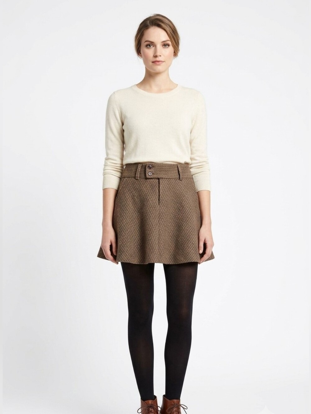 Ralph Lauren Rugby Brown Wool Tweed Flared Skirt Size 2 Preppy Dark Academia